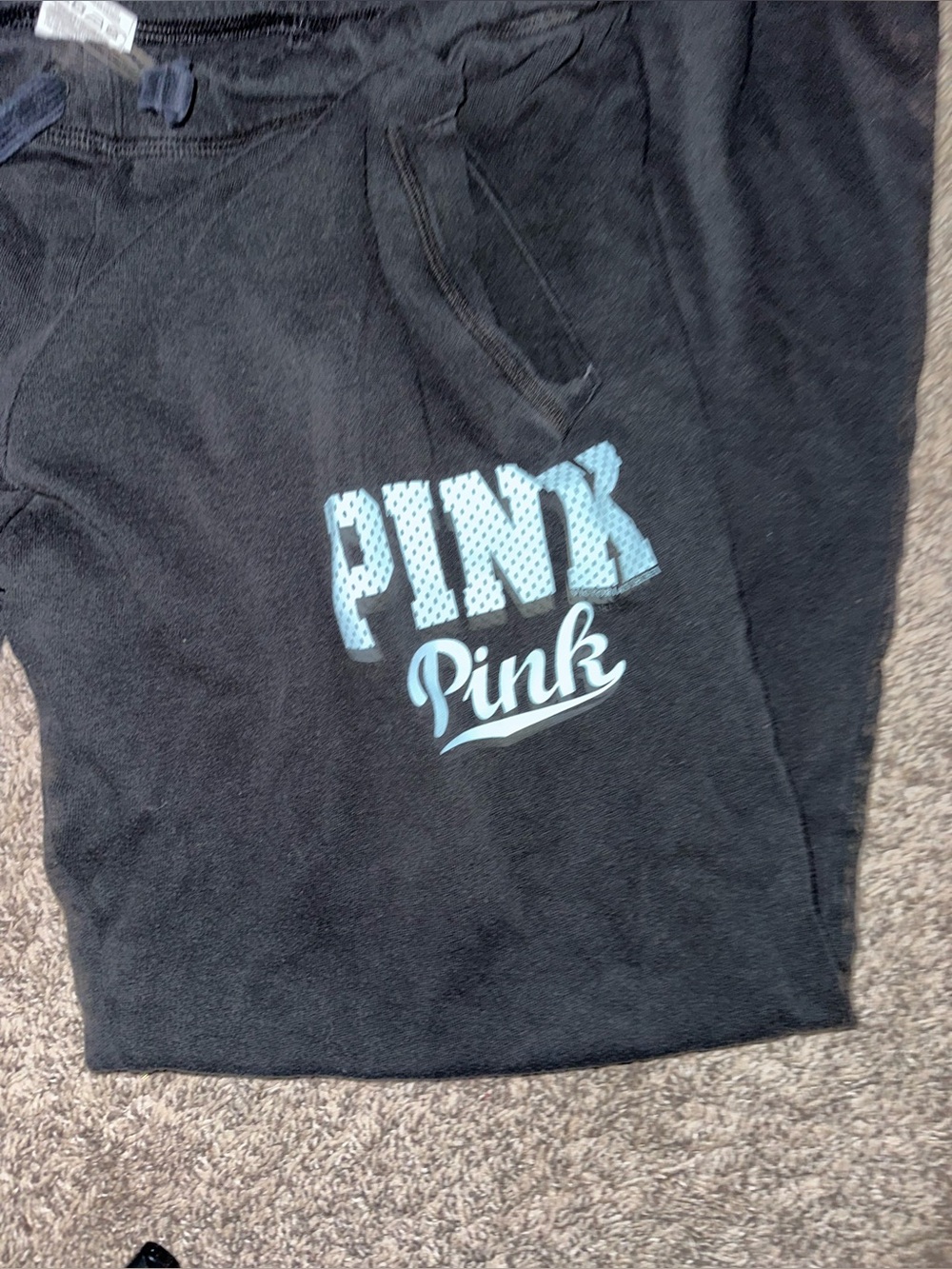 PINK Victoria's Secret Black Sweatpants with Gray Drawstring